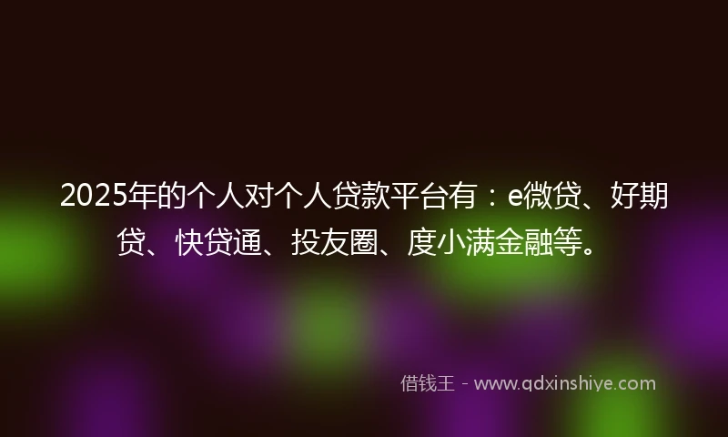 2025年的个人对个人贷款平台有：e微贷、好期贷、快贷通、投友圈、度小满金融等。