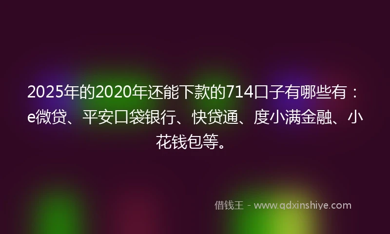 2025年的2020年还能下款的714口子有哪些有：e微贷、平安口袋银行、快贷通、度小满金融、小花钱包等。