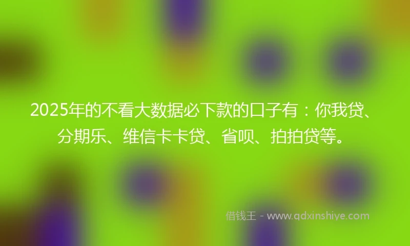 2025年的不看大数据必下款的口子有：你我贷、分期乐、维信卡卡贷、省呗、拍拍贷等。