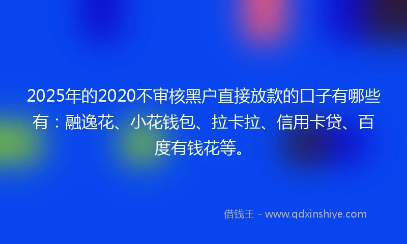 2025年的2020不审核黑户直接放款的口子有哪些有：融逸花、小花钱包、拉卡拉、信用卡贷、百度有钱花等。