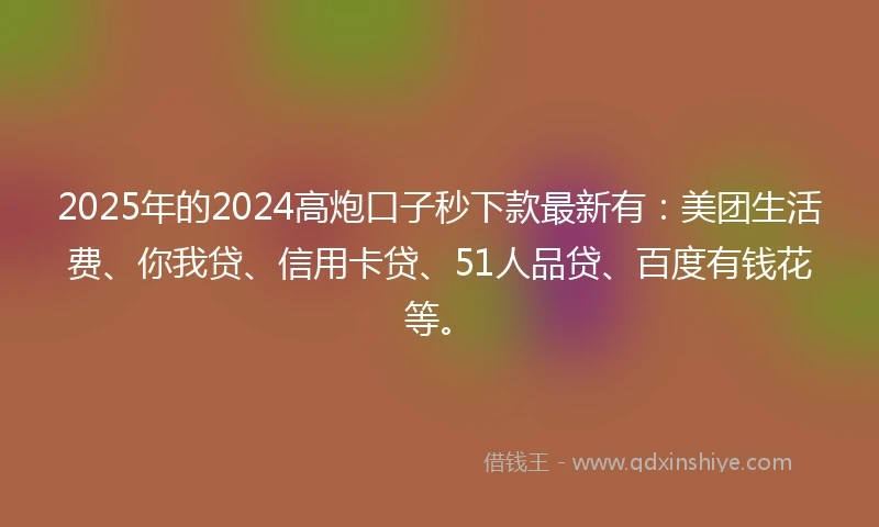 2025年的2024高炮口子秒下款最新有：美团生活费、你我贷、信用卡贷、51人品贷、百度有钱花等。