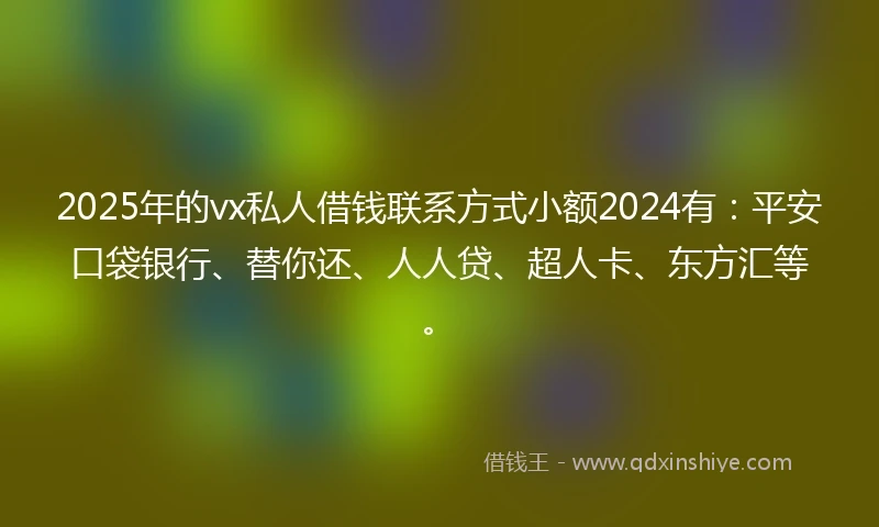 2025年的vx私人借钱联系方式小额2024有：平安口袋银行、替你还、人人贷、超人卡、东方汇等。