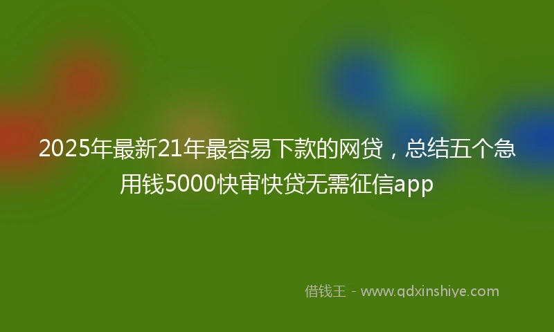 2025年最新21年最容易下款的网贷，总结五个急用钱5000快审快贷无需征信app