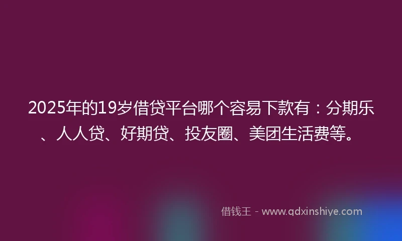 2025年的19岁借贷平台哪个容易下款有：分期乐、人人贷、好期贷、投友圈、美团生活费等。