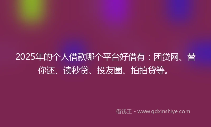 2025年的个人借款哪个平台好借有：团贷网、替你还、读秒贷、投友圈、拍拍贷等。