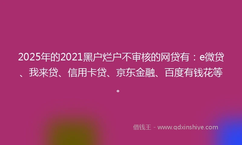 2025年的2021黑户烂户不审核的网贷有：e微贷、我来贷、信用卡贷、京东金融、百度有钱花等。
