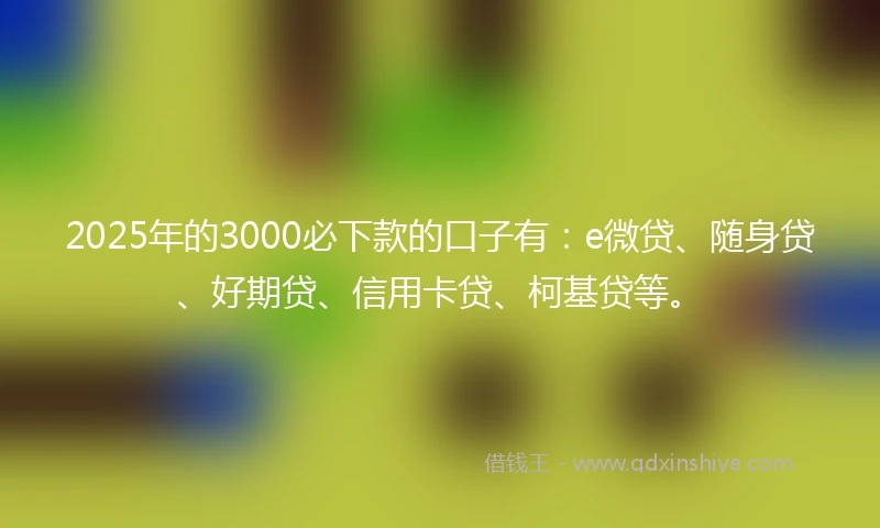 2025年的3000必下款的口子有：e微贷、随身贷、好期贷、信用卡贷、柯基贷等。