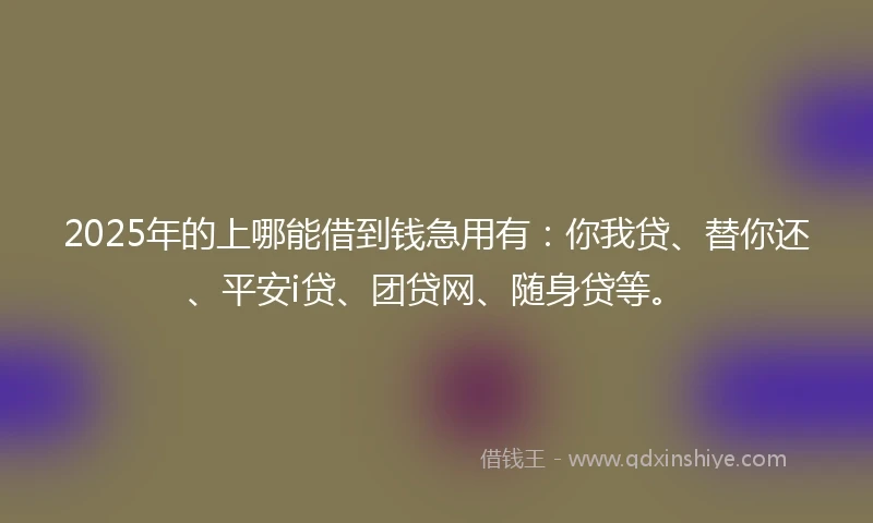 2025年的上哪能借到钱急用有：你我贷、替你还、平安i贷、团贷网、随身贷等。