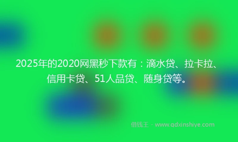 2025年的2020网黑秒下款有：滴水贷、拉卡拉、信用卡贷、51人品贷、随身贷等。