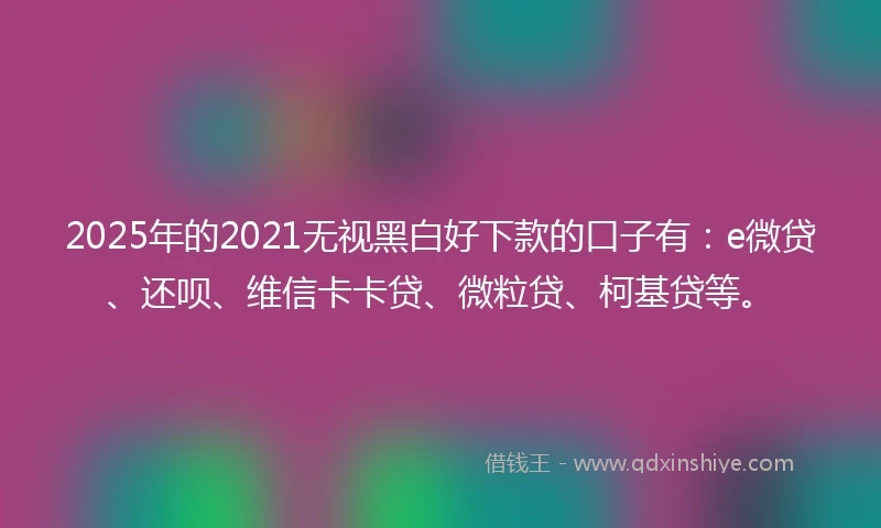 2025年的2021无视黑白好下款的口子有：e微贷、还呗、维信卡卡贷、微粒贷、柯基贷等。