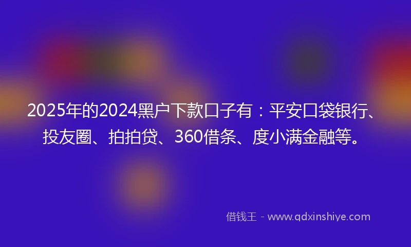 2025年的2024黑户下款口子有：平安口袋银行、投友圈、拍拍贷、360借条、度小满金融等。