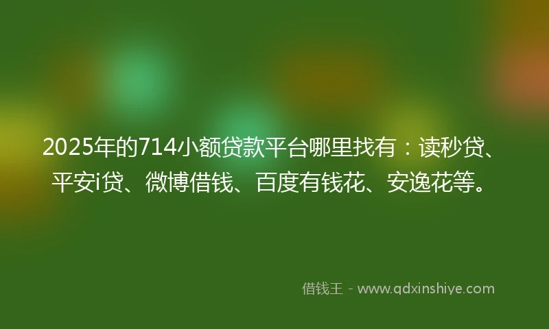 2025年的714小额贷款平台哪里找有：读秒贷、平安i贷、微博借钱、百度有钱花、安逸花等。