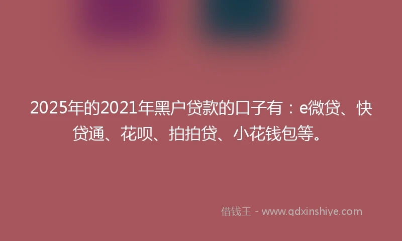 2025年的2021年黑户贷款的口子有：e微贷、快贷通、花呗、拍拍贷、小花钱包等。