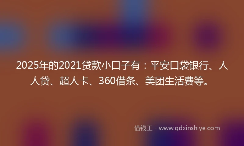 2025年的2021贷款小口子有：平安口袋银行、人人贷、超人卡、360借条、美团生活费等。