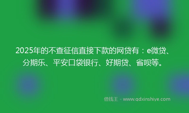 2025年的不查征信直接下款的网贷有：e微贷、分期乐、平安口袋银行、好期贷、省呗等。