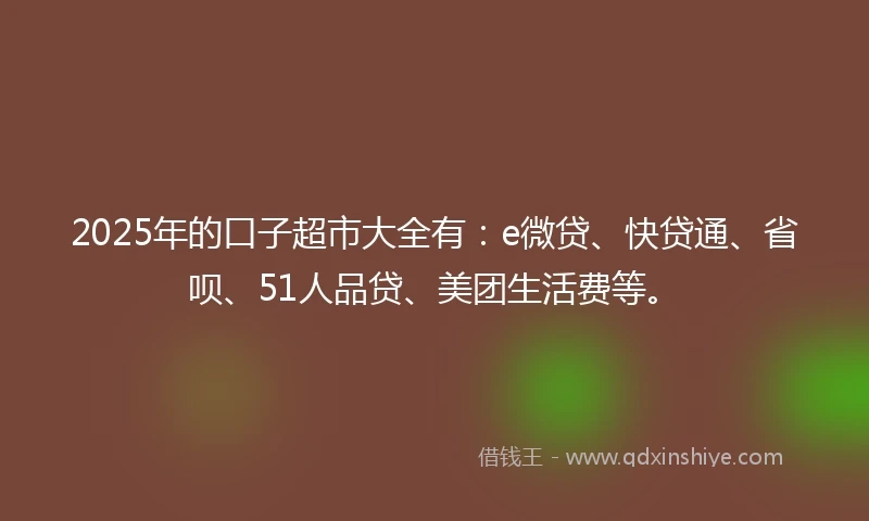 2025年的口子超市大全有：e微贷、快贷通、省呗、51人品贷、美团生活费等。