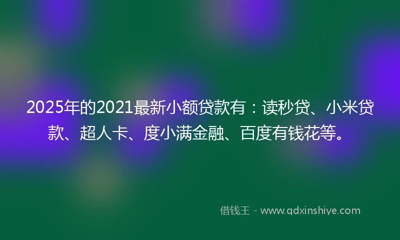 2025年的2021最新小额贷款有：读秒贷、小米贷款、超人卡、度小满金融、百度有钱花等。