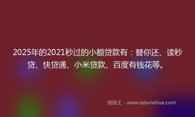 2025年的2021秒过的小额贷款有：替你还、读秒贷、快贷通、小米贷款、百度有钱花等。