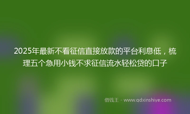 2025年最新不看征信直接放款的平台利息低，梳理五个急用小钱不求征信流水轻松贷的口子