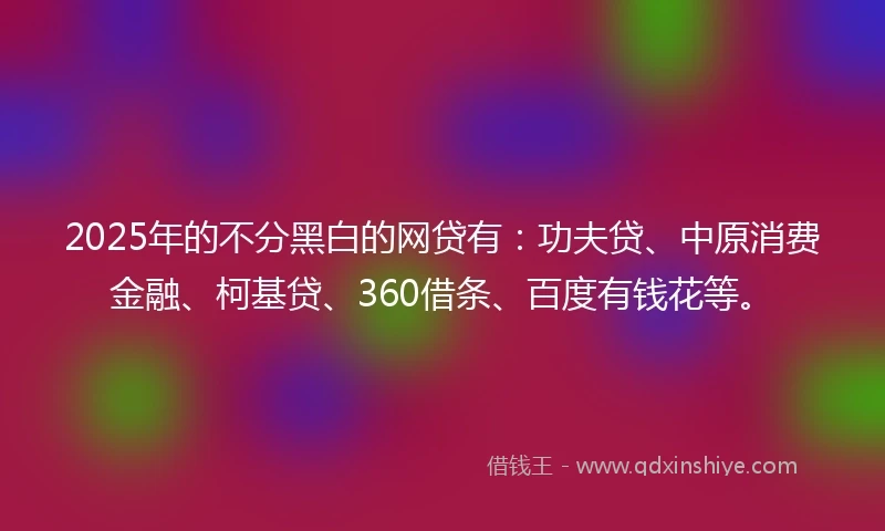2025年的不分黑白的网贷有：功夫贷、中原消费金融、柯基贷、360借条、百度有钱花等。