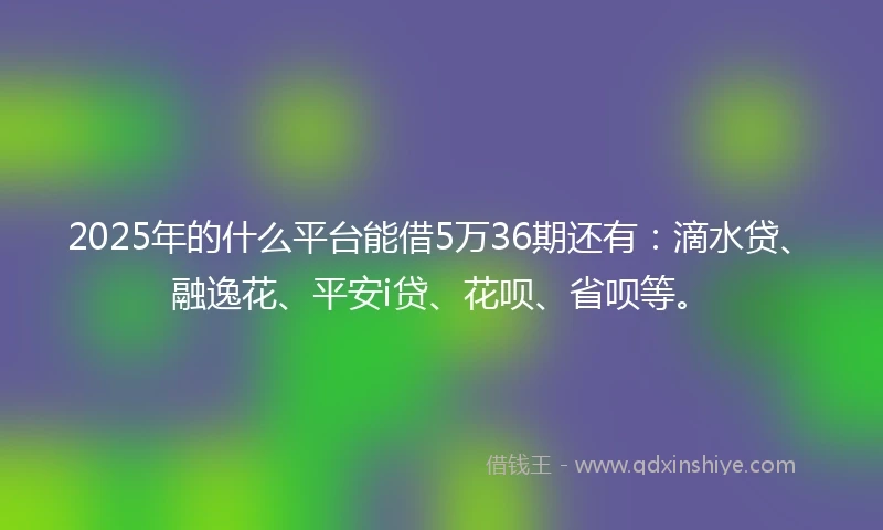 2025年的什么平台能借5万36期还有：滴水贷、融逸花、平安i贷、花呗、省呗等。