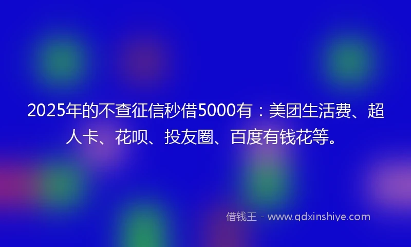 2025年的不查征信秒借5000有：美团生活费、超人卡、花呗、投友圈、百度有钱花等。
