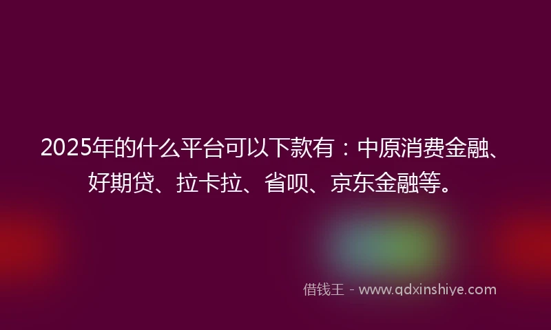 2025年的什么平台可以下款有：中原消费金融、好期贷、拉卡拉、省呗、京东金融等。