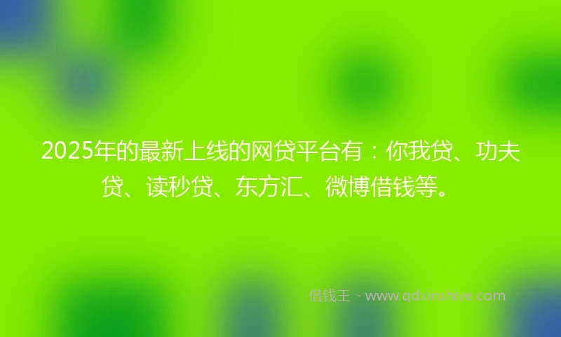 2025年的最新上线的网贷平台有：你我贷、功夫贷、读秒贷、东方汇、微博借钱等。
