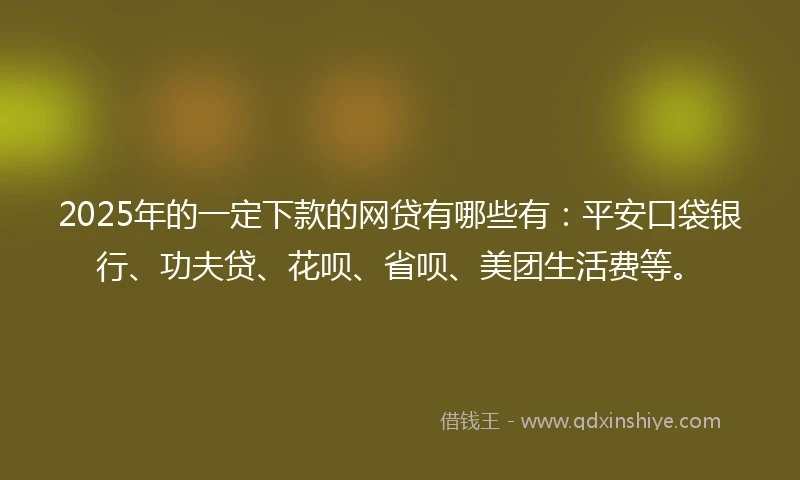 2025年的一定下款的网贷有哪些有：平安口袋银行、功夫贷、花呗、省呗、美团生活费等。