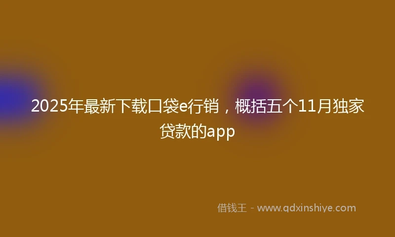 2025年最新下载口袋e行销，概括五个11月独家贷款的app