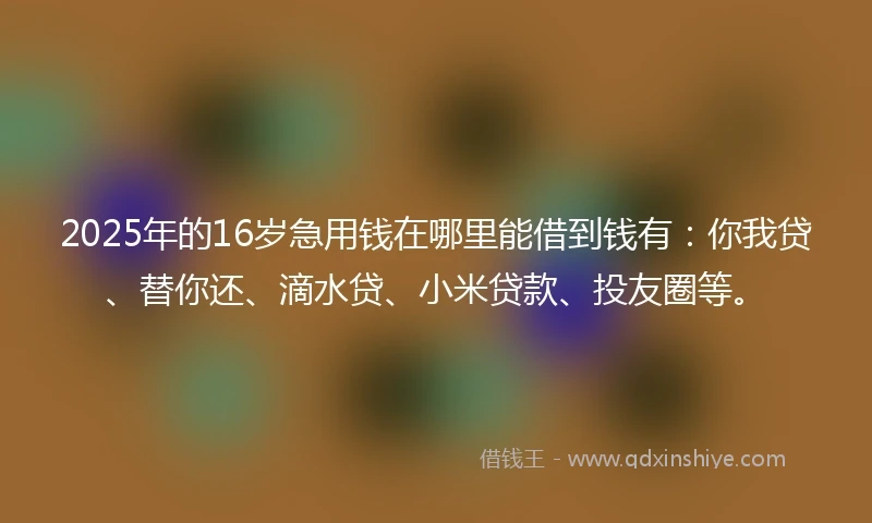 2025年的16岁急用钱在哪里能借到钱有：你我贷、替你还、滴水贷、小米贷款、投友圈等。
