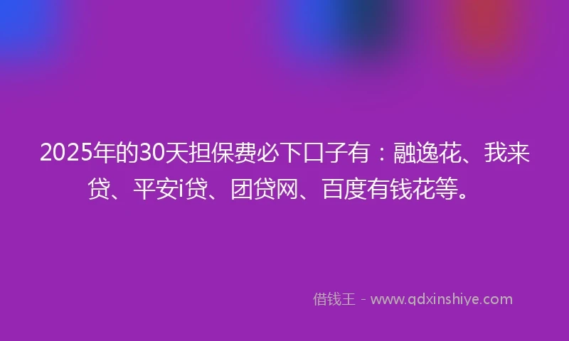 2025年的30天担保费必下口子有：融逸花、我来贷、平安i贷、团贷网、百度有钱花等。