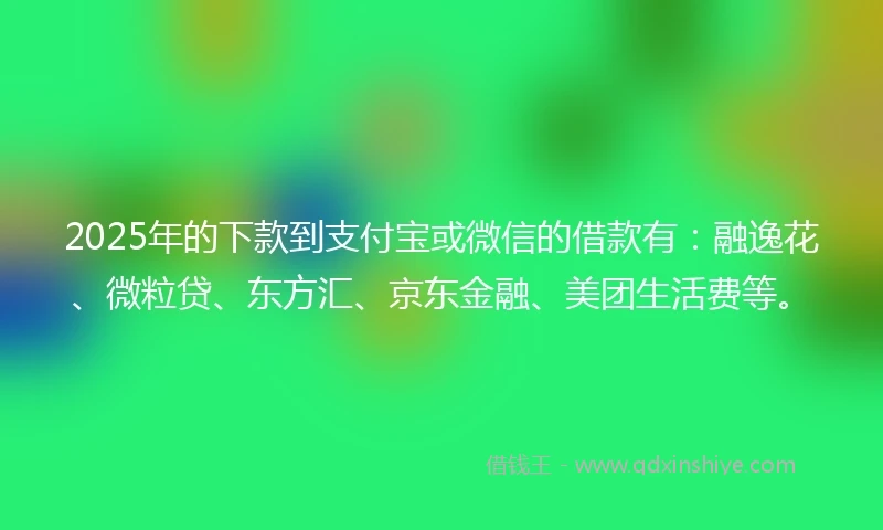 2025年的下款到支付宝或微信的借款有：融逸花、微粒贷、东方汇、京东金融、美团生活费等。