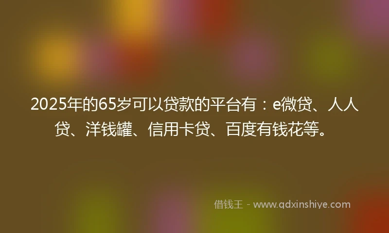 2025年的65岁可以贷款的平台有：e微贷、人人贷、洋钱罐、信用卡贷、百度有钱花等。