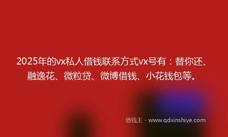 2025年的vx私人借钱联系方式vx号有：替你还、融逸花、微粒贷、微博借钱、小花钱包等。