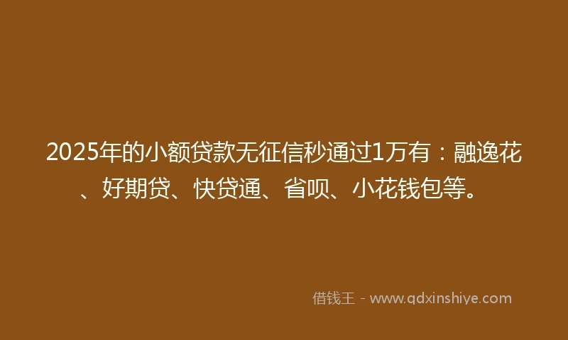 2025年的小额贷款无征信秒通过1万有：融逸花、好期贷、快贷通、省呗、小花钱包等。