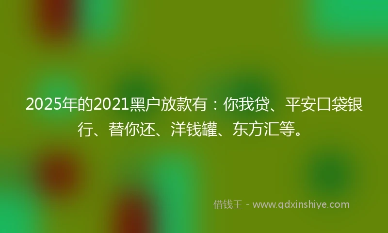 2025年的2021黑户放款有：你我贷、平安口袋银行、替你还、洋钱罐、东方汇等。