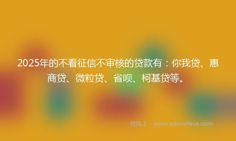 2025年的不看征信不审核的贷款有：你我贷、惠商贷、微粒贷、省呗、柯基贷等。