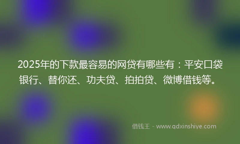 2025年的下款最容易的网贷有哪些有：平安口袋银行、替你还、功夫贷、拍拍贷、微博借钱等。