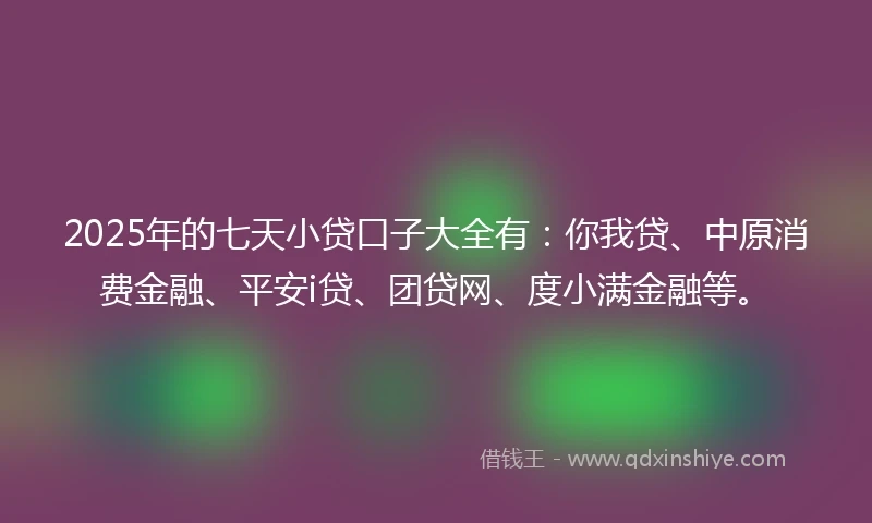 2025年的七天小贷口子大全有：你我贷、中原消费金融、平安i贷、团贷网、度小满金融等。