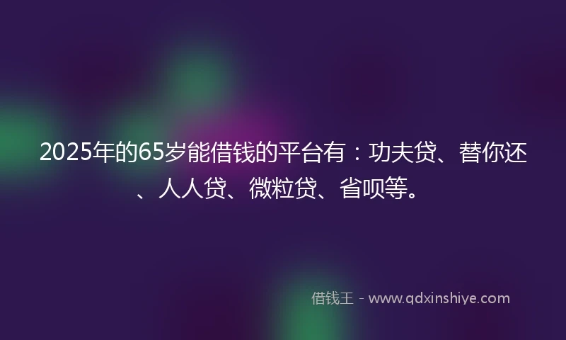 2025年的65岁能借钱的平台有：功夫贷、替你还、人人贷、微粒贷、省呗等。