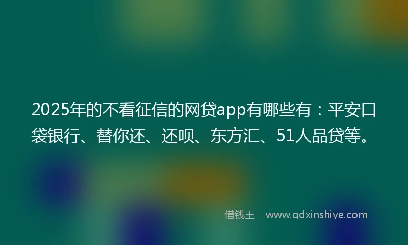 2025年的不看征信的网贷app有哪些有：平安口袋银行、替你还、还呗、东方汇、51人品贷等。