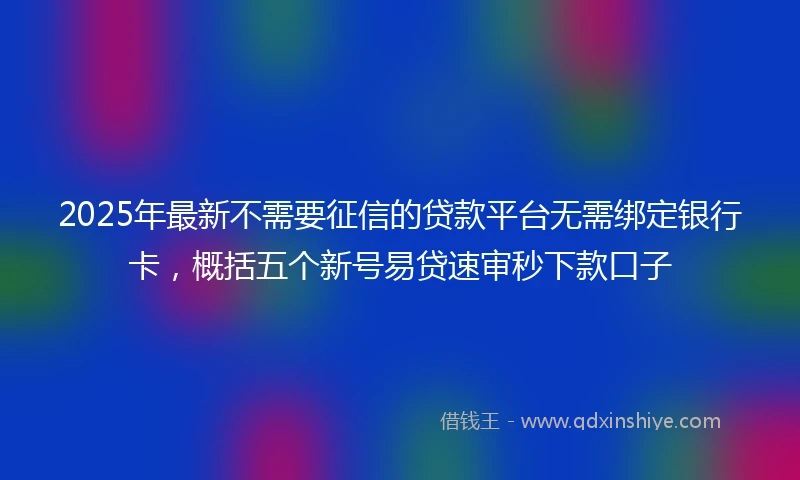 2025年最新不需要征信的贷款平台无需绑定银行卡，概括五个新号易贷速审秒下款口子