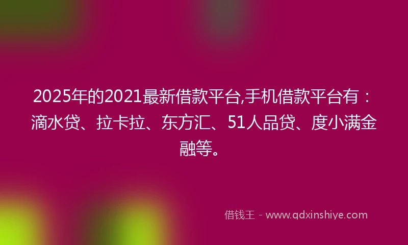 2025年的2021最新借款平台,手机借款平台有：滴水贷、拉卡拉、东方汇、51人品贷、度小满金融等。