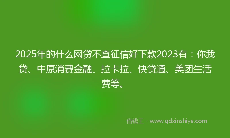 2025年的什么网贷不查征信好下款2023有：你我贷、中原消费金融、拉卡拉、快贷通、美团生活费等。