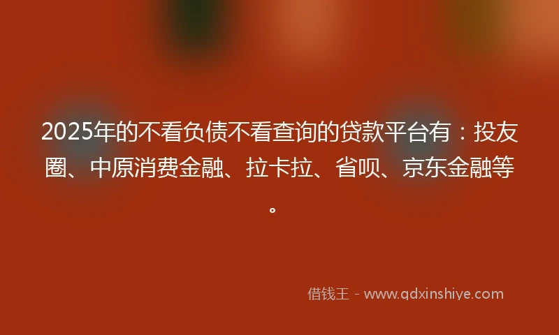 2025年的不看负债不看查询的贷款平台有：投友圈、中原消费金融、拉卡拉、省呗、京东金融等。
