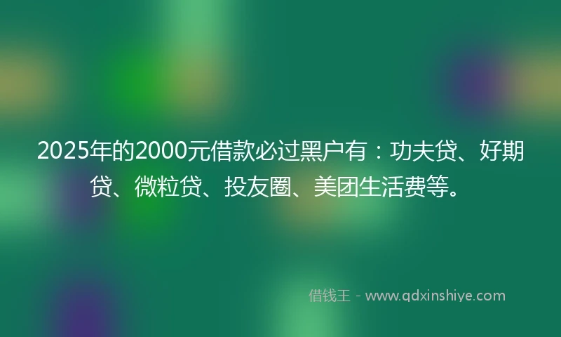 2025年的2000元借款必过黑户有：功夫贷、好期贷、微粒贷、投友圈、美团生活费等。