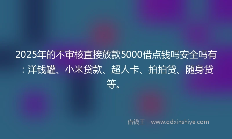 2025年的不审核直接放款5000借点钱吗安全吗有：洋钱罐、小米贷款、超人卡、拍拍贷、随身贷等。