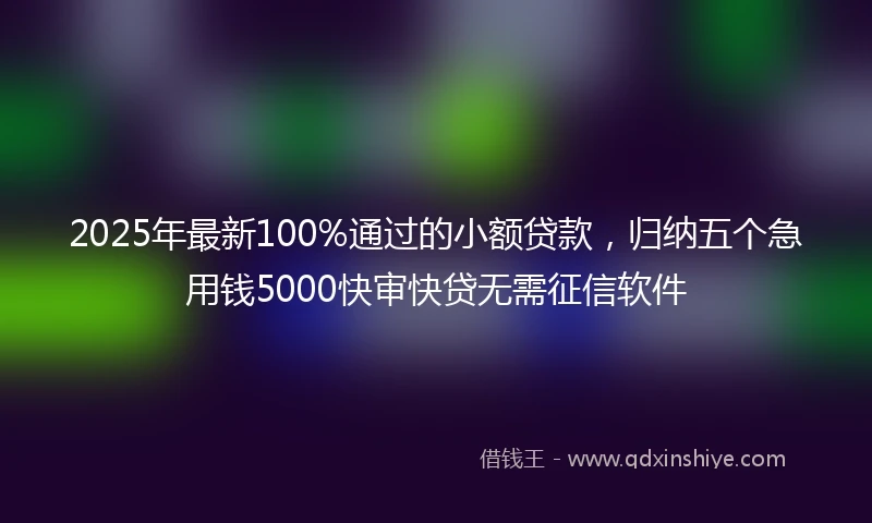 2025年最新100%通过的小额贷款，归纳五个急用钱5000快审快贷无需征信软件