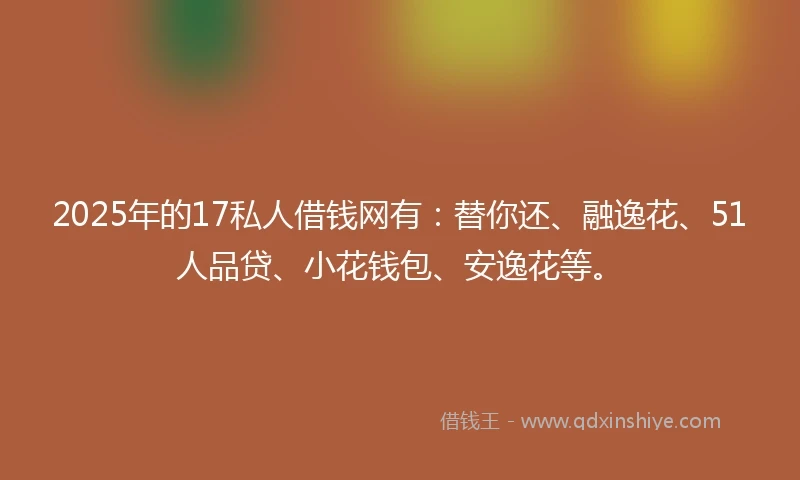 2025年的17私人借钱网有：替你还、融逸花、51人品贷、小花钱包、安逸花等。